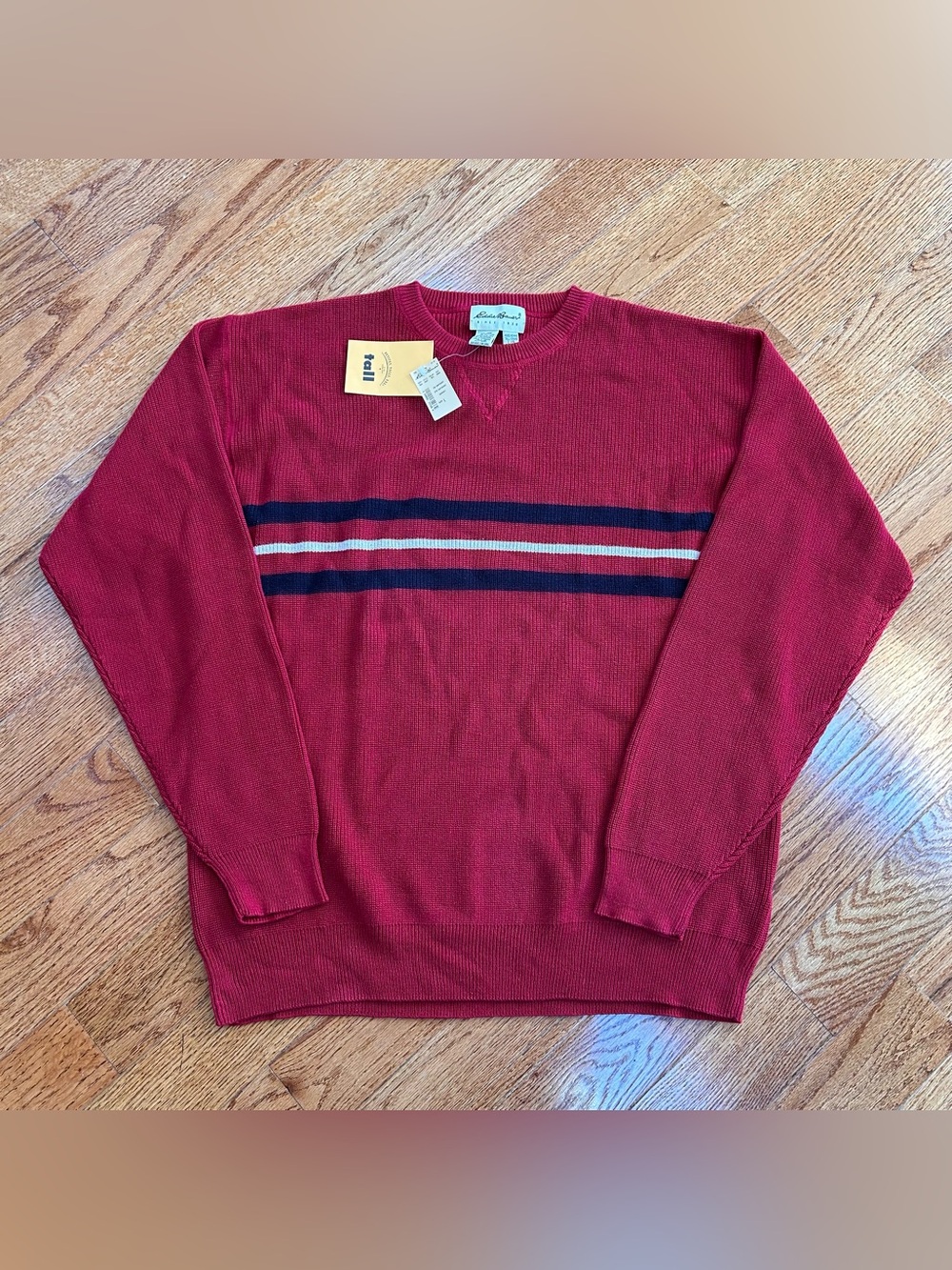NWT 90s y2k style 100% cotton Eddie bauer pullover knit sweater red strip tall L
